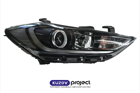 Фара правая (линза) под электрический корректор Hyundai Elantra 2015-2019 (DEPO / Тайвань)